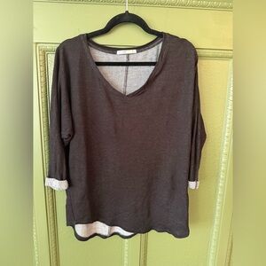 Elegant Charcoal Long Sleeve V-Neck Top
